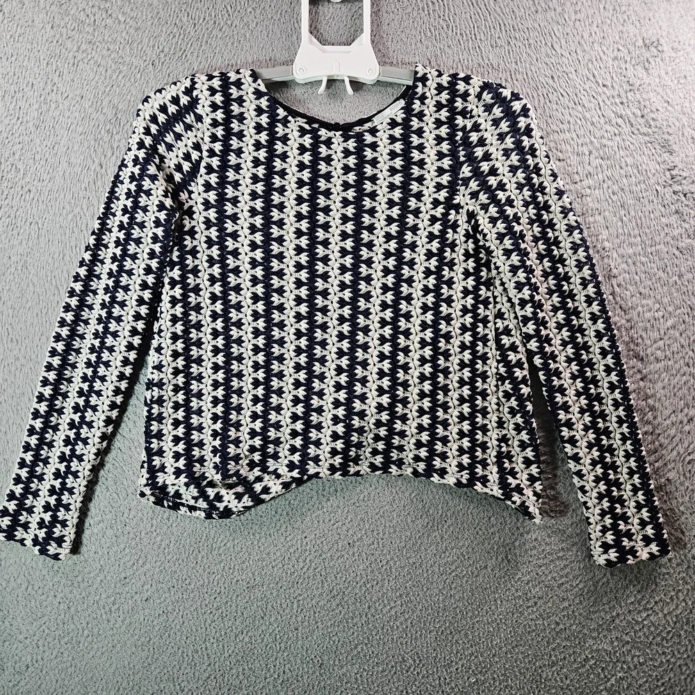 Zara Top Women Medium Cut Out Back Knit Long Sleeve‎ Black White